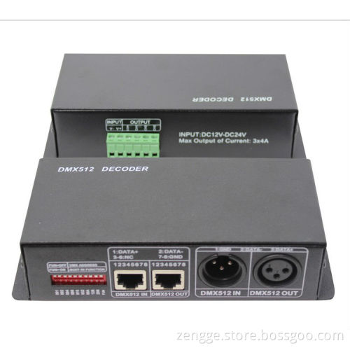 DMX Driver XLR3 & RJ45, 12-24VDC 4A